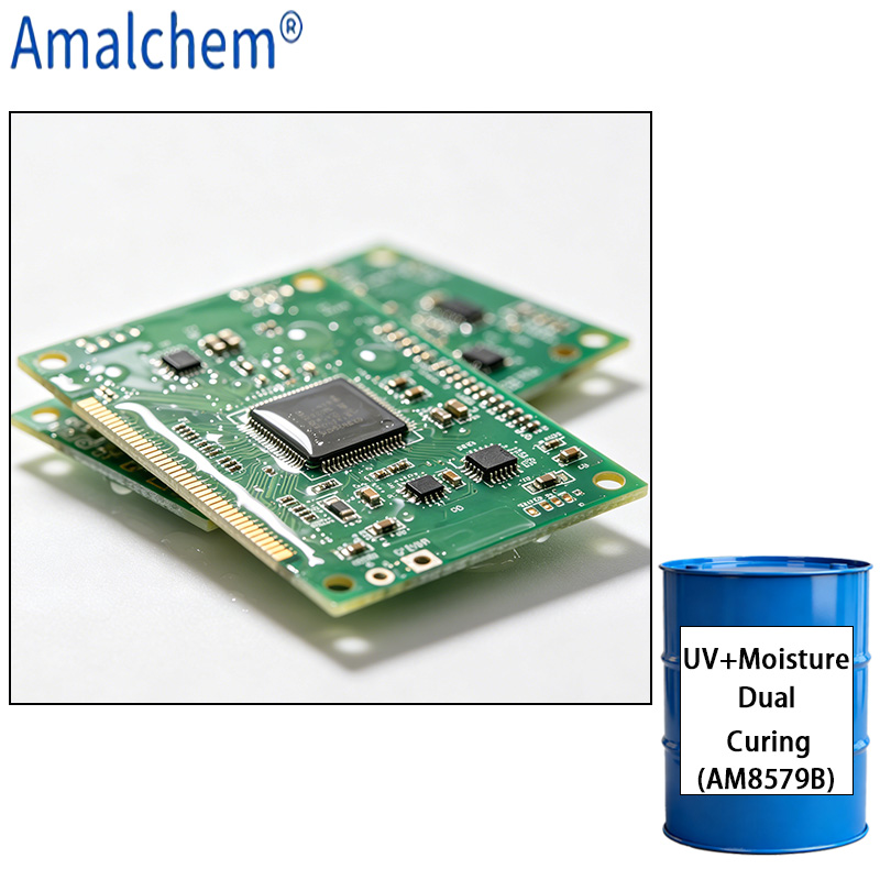 AM8579B الأشعة فوق البنفسجية/نظام رطوبة مزدوج العلاج -التصاق ممتاز، تحمّل صدمات حرارية، مرونة عالية، وضوح دائم من أجل الحماية من ثنائي الفينيل متعدد الكلور