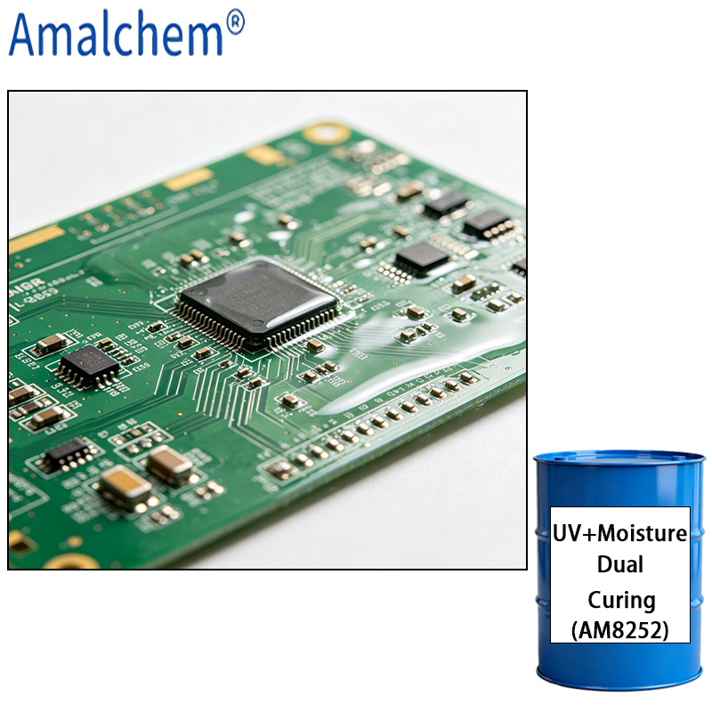 AM8252 UV+ رطوبة المعالجة راتنج التحلل منخفضة اللزوجة، مقاومة الصدمات الحرارية والمرونة -مثالي لثنائي الفينيل متعدد الكلور طلاء وتلاشي امتثالي